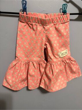Peach Polka Dot Ruffle Girl's Pants with Patch